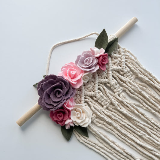 pink/purple macrame bow holder