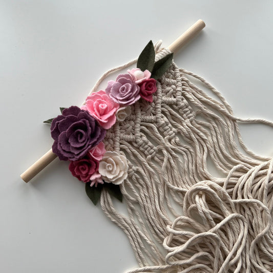 pink/purple macrame bow holder